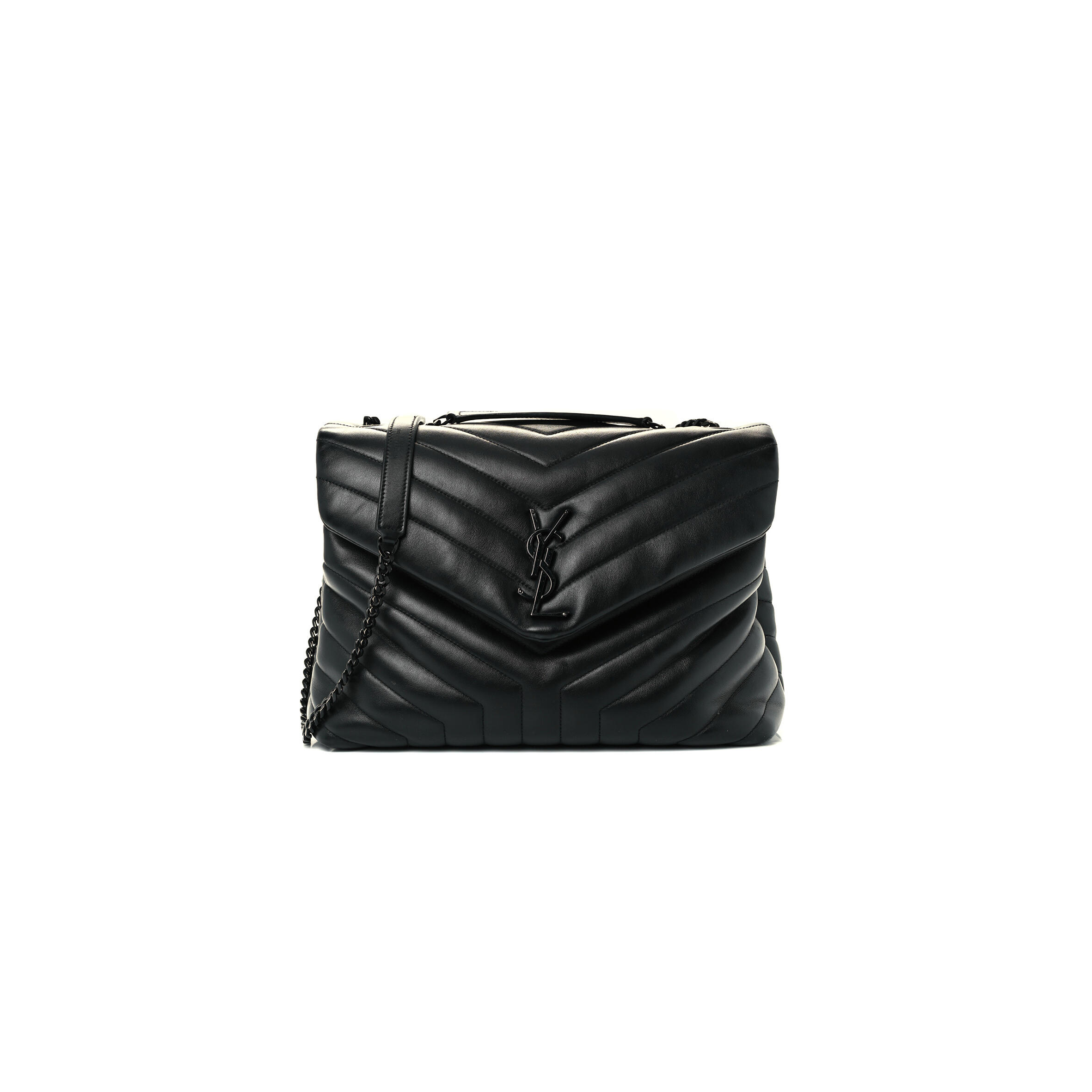 Y51 CALFSKIN Y QUILTED MONOGRAM MEDIUM LOULOU CHAIN SATCHEL BLACK (32*22*11cm) Master Quality